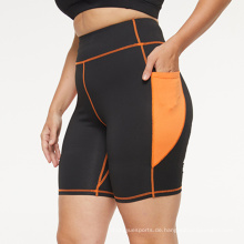 High Tailled Training Shorts Frauen Kontrast Farbbiker Shorts Black Orange Plus Size Fitnesshorts mit Tasche